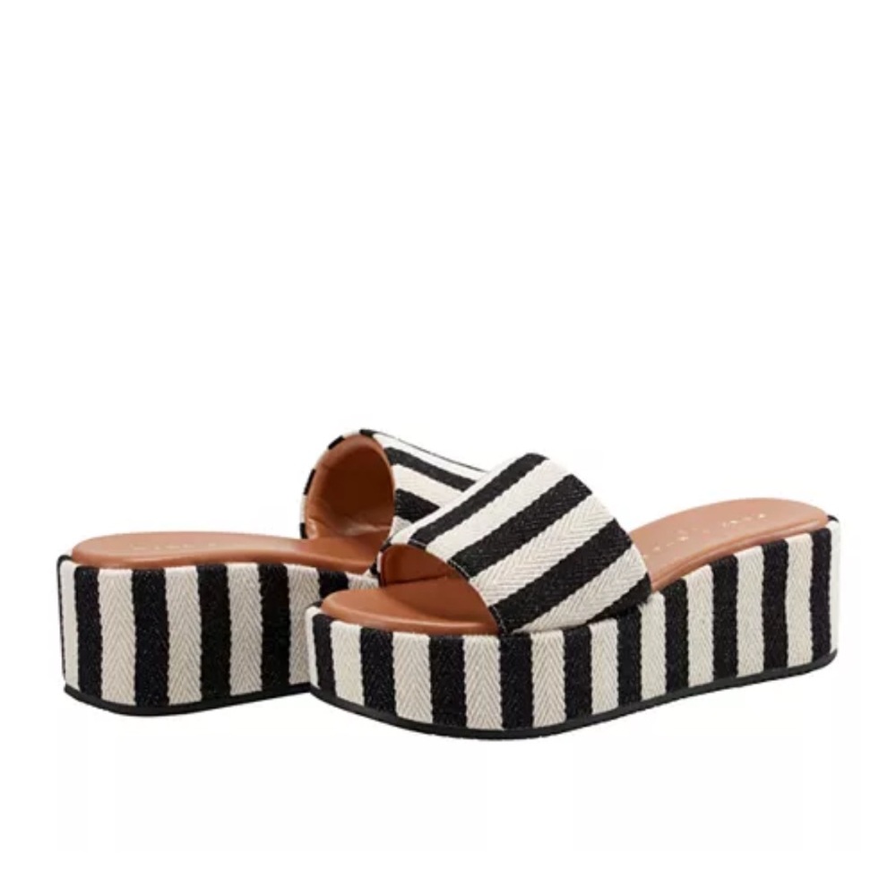 Black and White Striped Platform Sandals - Picture 3 of 4